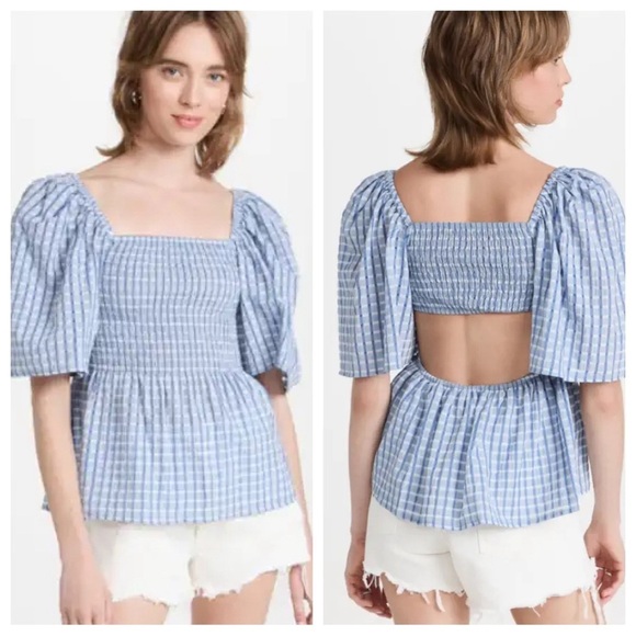 New! Stella Nova Penelope smocked peplum open back top nwt 17499 - Picture 1 of 16